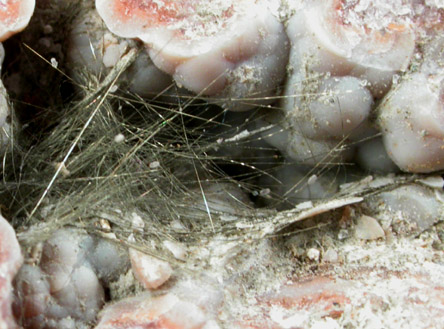 Millerite in Quartz Geode from US Route 27 road cut, Halls Gap, Lincoln County, Kentucky