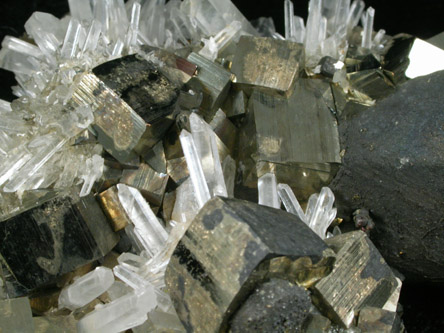 Pyrite with Chalcocite coating and Quartz from Huaron District, Cerro de Pasco Province, Pasco Department, Peru