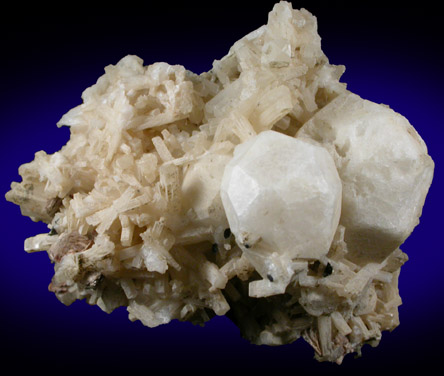 Analcime on Natrolite with Rhodochrosite and Aegirine from Poudrette Quarry, Mont Saint-Hilaire, Québec, Canada
