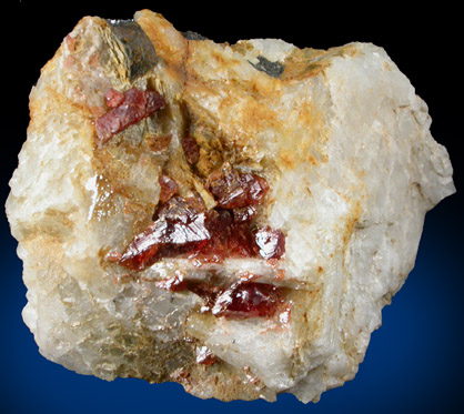 Tantalite-(Mn) with Spessartine Garnet in Albite from Rutherford Mine, Amelia Courthouse, Amelia County, Virginia