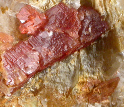 Tantalite-(Mn) with Spessartine Garnet in Albite from Rutherford Mine, Amelia Courthouse, Amelia County, Virginia