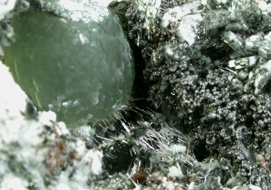 Prehnite, Titanite, Actinolite, Fluorapatite, Albite from Route 4 road cut west of George Washington Bridge, Fort Lee, Bergen County, New Jersey