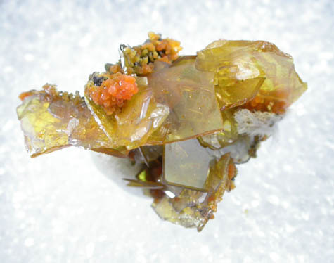 Mimetite on Wulfenite from San Francisco Mine, Cerro Prieto, north of Cucurpe, Sonora, Mexico