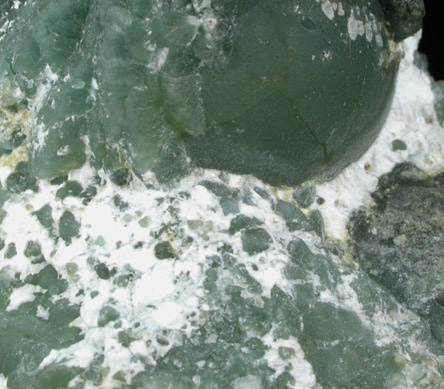 Prehnite with Actinolite var. Byssolite and Laumontite from Fairfax Quarry, 6.4 km west of Centreville, Fairfax County, Virginia