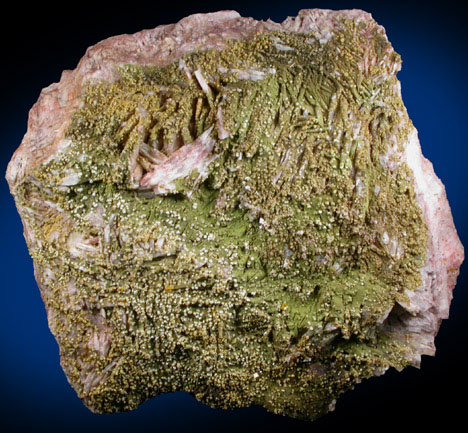 Pyromorphite on Barite from Rowley Mine, 20 km northwest of Theba, Painted Rock Mountains, Maricopa County, Arizona