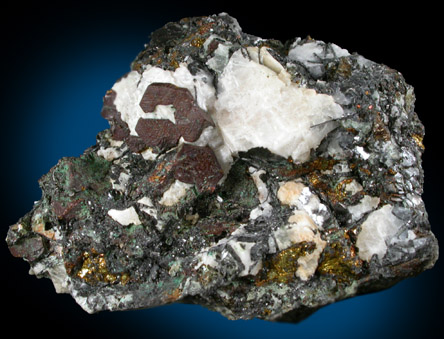 Chalcopyrite, Magnetite, Pyrite, Malachite, Calcite from French Creek Iron Mines, St. Peters, Chester County, Pennsylvania