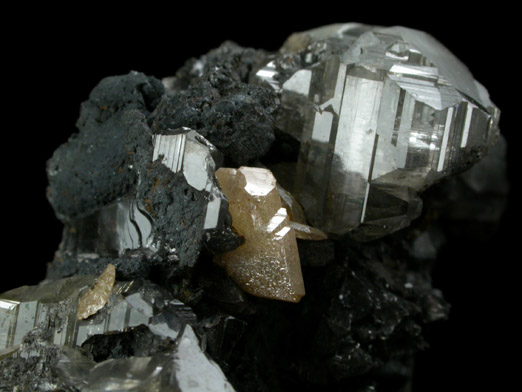 Wulfenite on Cerussite with Galena from Tsumeb Mine, Otavi-Bergland District, Oshikoto, Namibia