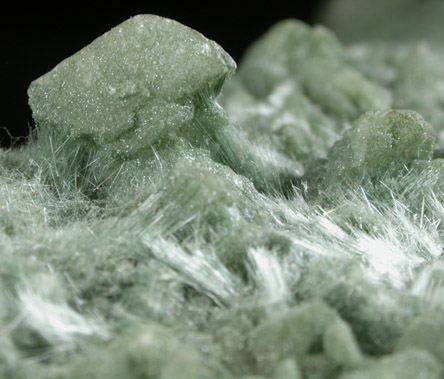Orthoclase var. Adularia with Actinolite var. Byssolite and Chlorite from St. Gotthard, Kanton Uri, Switzerland