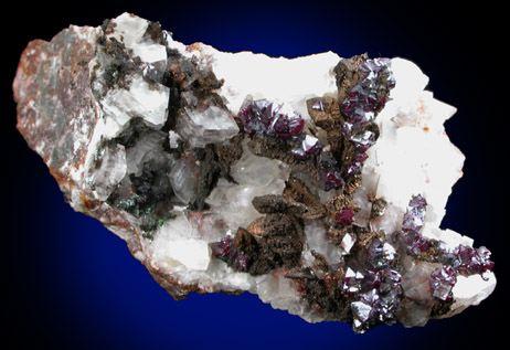 Cuprite and Copper on Calcite from Wheal Jewel, Crofthandy, Cornwall, England