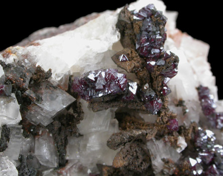 Cuprite and Copper on Calcite from Wheal Jewel, Crofthandy, Cornwall, England