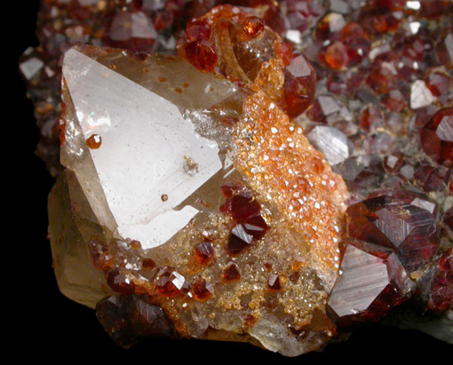 Spessartine Garnet on Quartz with Hyalite Opal from Mengna, Hunan, China