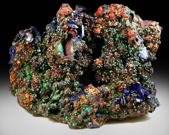 Azurite and Malachite with Malachite pseudomorphs after Cuprite from Bisbee, Warren District, Cochise County, Arizona