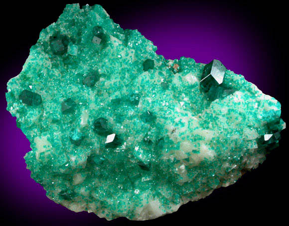 Dioptase on Calcite from Tsumeb Mine, Otavi-Bergland District, Oshikoto, Namibia