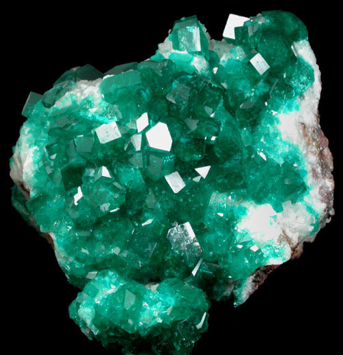 Dioptase on Calcite from Tsumeb Mine, Otavi-Bergland District, Oshikoto, Namibia