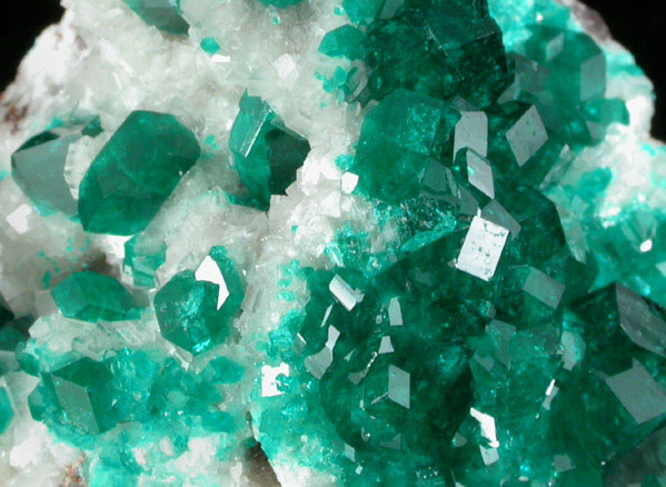 Dioptase on Calcite from Tsumeb Mine, Otavi-Bergland District, Oshikoto, Namibia