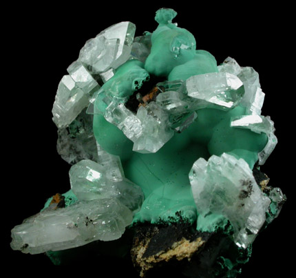 Barite on Malachite from Shinkolobwe Mine, 22 km WSW of Likasi, Katanga Copperbelt, Haut-Katanga Province, Democratic Republic of the Congo