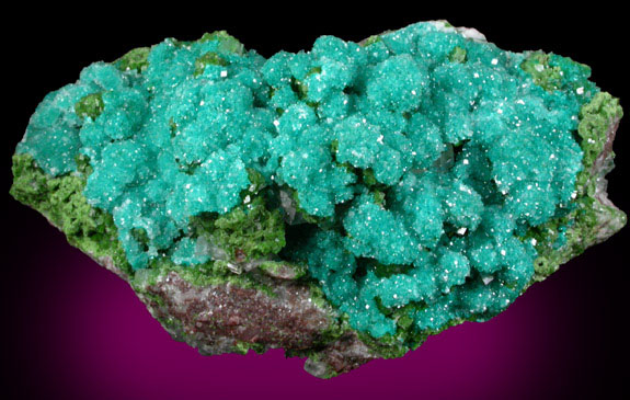 Dioptase, Duftite, Calcite from Tsumeb Mine, Otavi-Bergland District, Oshikoto, Namibia (Type Locality for Duftite)