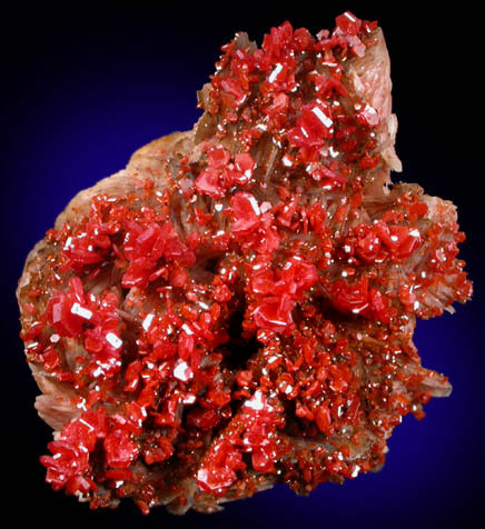 Vanadinite on Barite from Mibladen, Haute Moulouya Basin, Zeida-Aouli-Mibladen belt, Midelt Province, Morocco