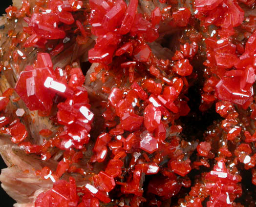 Vanadinite on Barite from Mibladen, Haute Moulouya Basin, Zeida-Aouli-Mibladen belt, Midelt Province, Morocco