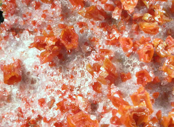 Vanadinite and Quartz in Calcite from Grey Horse Mine, Dripping Springs Mountains, Pinal County, Arizona