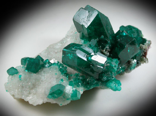 Dioptase on Calcite from Tsumeb Mine, Otavi-Bergland District, Oshikoto, Namibia