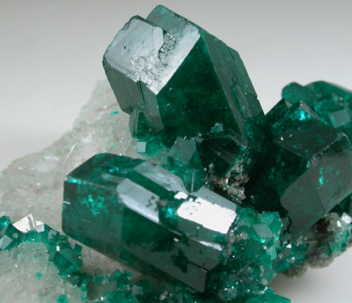 Dioptase on Calcite from Tsumeb Mine, Otavi-Bergland District, Oshikoto, Namibia