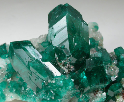 Dioptase on Calcite from Tsumeb Mine, Otavi-Bergland District, Oshikoto, Namibia