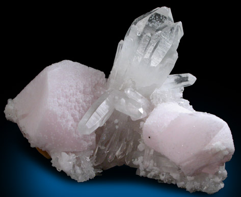 Calcite var. Manganoan (twinned crystals) with Quartz from Huaron District, Cerro de Pasco Province, Pasco Department, Peru