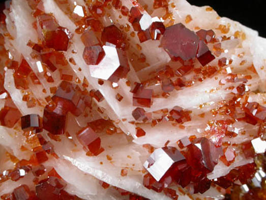 Vanadinite on Barite from Mibladen, Haute Moulouya Basin, Zeida-Aouli-Mibladen belt, Midelt Province, Morocco