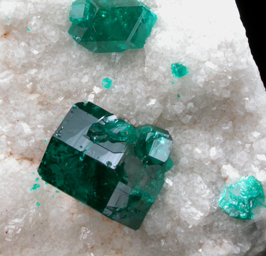 Dioptase on Calcite from Tsumeb Mine, Otavi-Bergland District, Oshikoto, Namibia