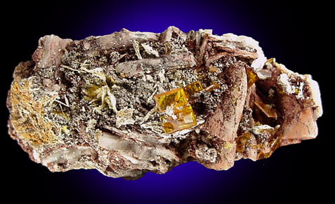 Wulfenite on Barite from Rowley Mine, 20 km northwest of Theba, Painted Rock Mountains, Maricopa County, Arizona