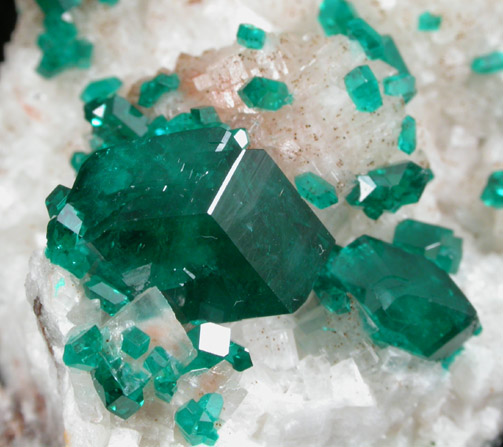 Dioptase on Calcite from Tsumeb Mine, Otavi-Bergland District, Oshikoto, Namibia