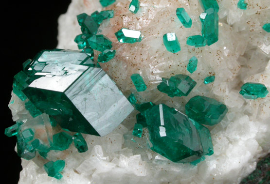 Dioptase on Calcite from Tsumeb Mine, Otavi-Bergland District, Oshikoto, Namibia