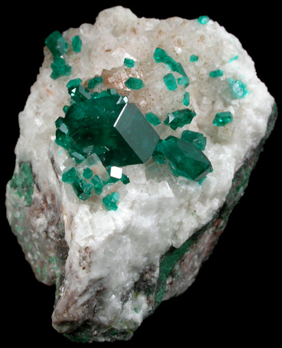 Dioptase on Calcite from Tsumeb Mine, Otavi-Bergland District, Oshikoto, Namibia