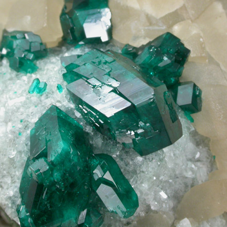 Dioptase on Calcite from Tsumeb Mine, Otavi-Bergland District, Oshikoto, Namibia