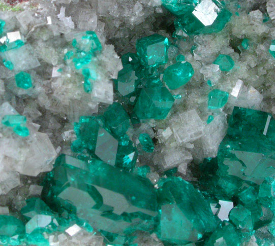 Dioptase on Calcite from Tsumeb Mine, Otavi-Bergland District, Oshikoto, Namibia