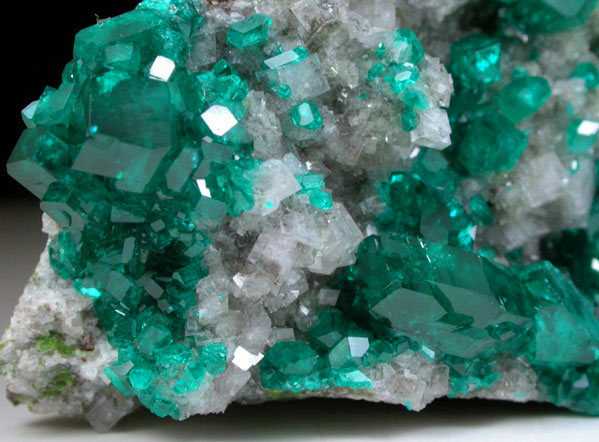 Dioptase on Calcite from Tsumeb Mine, Otavi-Bergland District, Oshikoto, Namibia