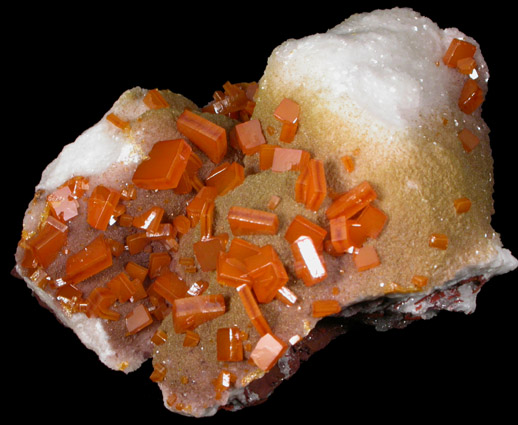 Wulfenite on Calcite from Sierra de Los Lamentos, Chihuahua, Mexico