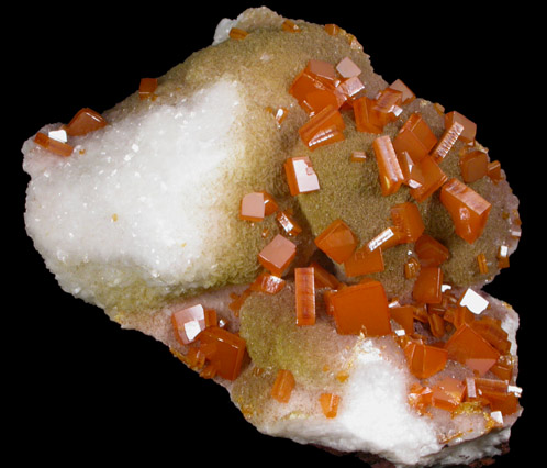 Wulfenite on Calcite from Sierra de Los Lamentos, Chihuahua, Mexico