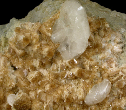 Stilbite-Ca and Calcite from Kibblehouse Quarry, Perkiomenville, Montgomery County, Pennsylvania