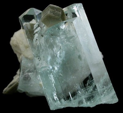 Beryl var. Aquamarine with Muscovite on Albite from Nagar, Hunza Valley, Gilgit District, Gilgit-Baltistan, Pakistan