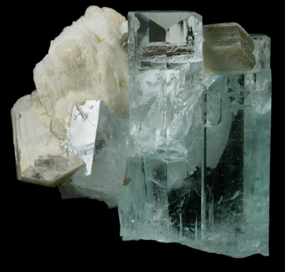 Beryl var. Aquamarine with Muscovite on Albite from Nagar, Hunza Valley, Gilgit District, Gilgit-Baltistan, Pakistan