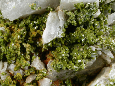 Pyromorphite and Vauquelinite on Quartz from Allah Cooper (Valcooper) Mine, Contrary Creek District, near Mineral, Louisa County, Virginia