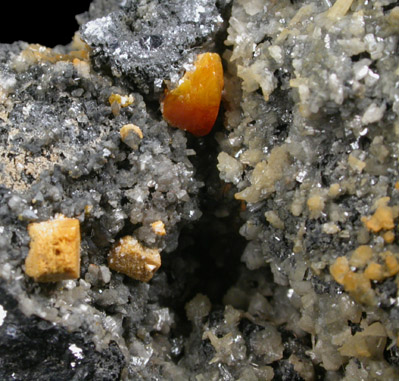 Wulfenite and Cerussite on Galena from Mezica Mine, 55 km west of Maribor, Mezica (Miess), Republic of Slovenia