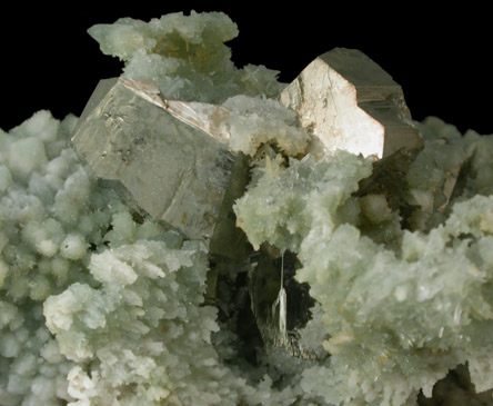 Pyrite on Quartz with Hedenbergite inclusions from Deveti Septemvri Mine, Madan District, Rhodope Mountains, Bulgaria