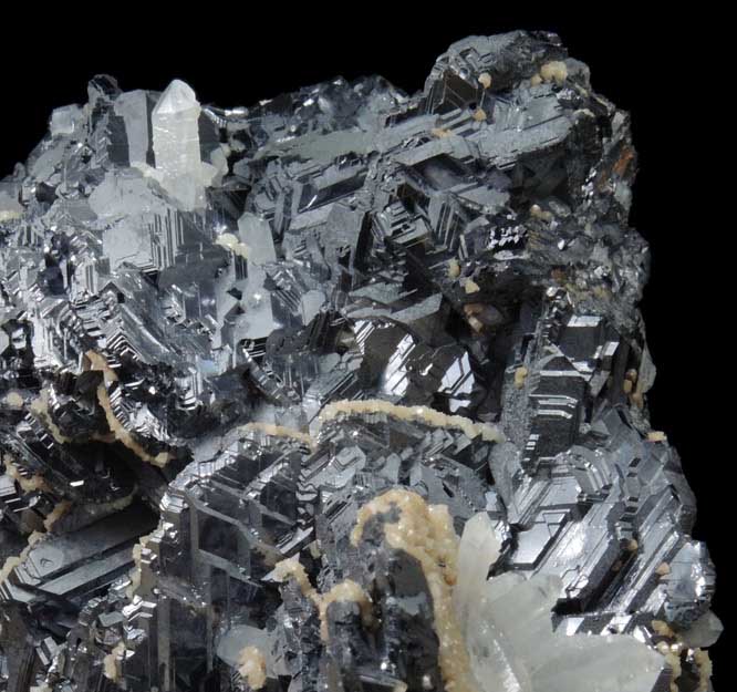 Galena (Spinel-law twinned) with Quartz and Calcite from Krushev Dol Mine, Madan District, Rhodope Mountains, Bulgaria