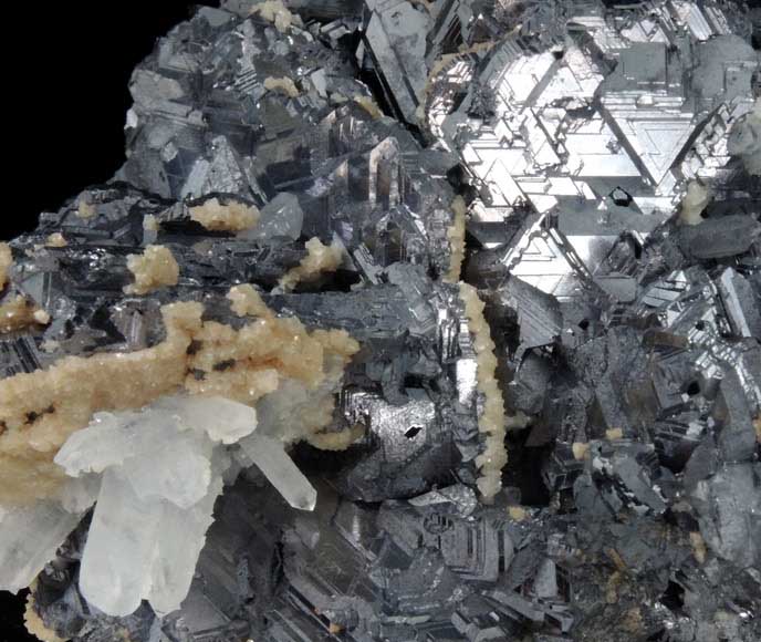 Galena (Spinel-law twinned) with Quartz and Calcite from Krushev Dol Mine, Madan District, Rhodope Mountains, Bulgaria