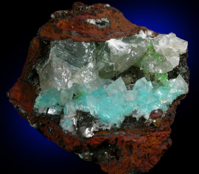 Calcite with Aurichalcite inclusions with Adamite from Mapimi District, Durango, Mexico