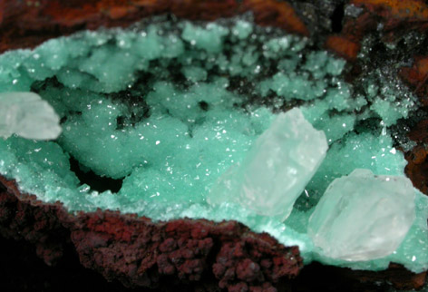 Calcite with Adamite var. Cuprian Adamite from Mapimi District, Durango, Mexico