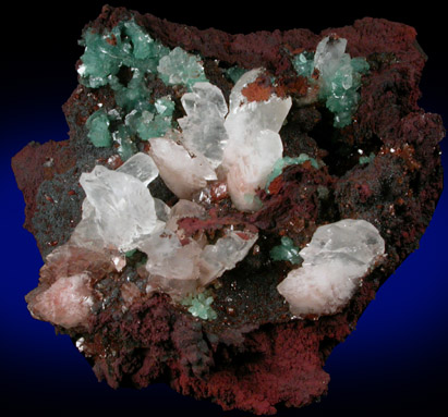 Adamite var. Cuprian Adamite with Calcite and Hematite from Mapimi District, Durango, Mexico